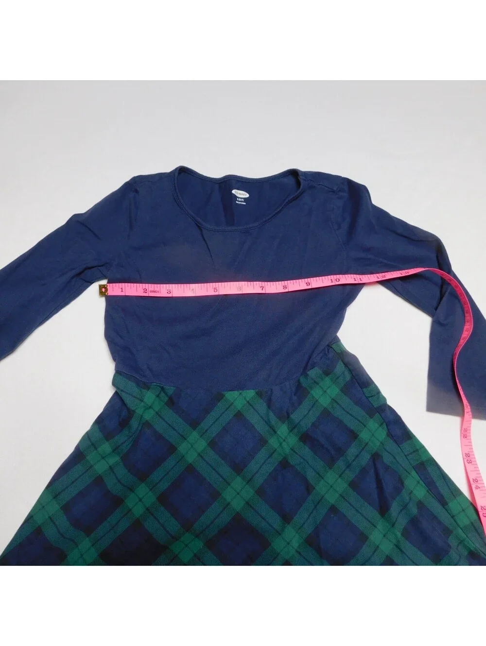 Old Navy Girls Blue Plaid Fit & Flare Dress Long Sleeve Size Small (6-7)